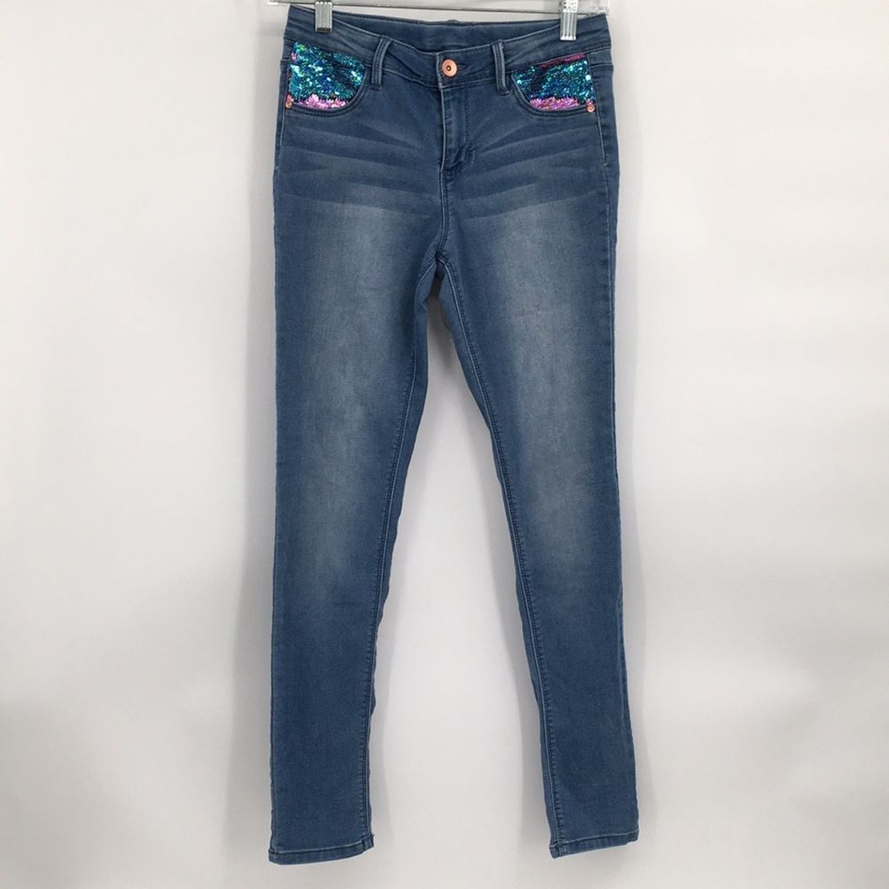 Members Mark My Favorite Knit Denim Jeans Sequin Pockets Girls 14/16 Skinny